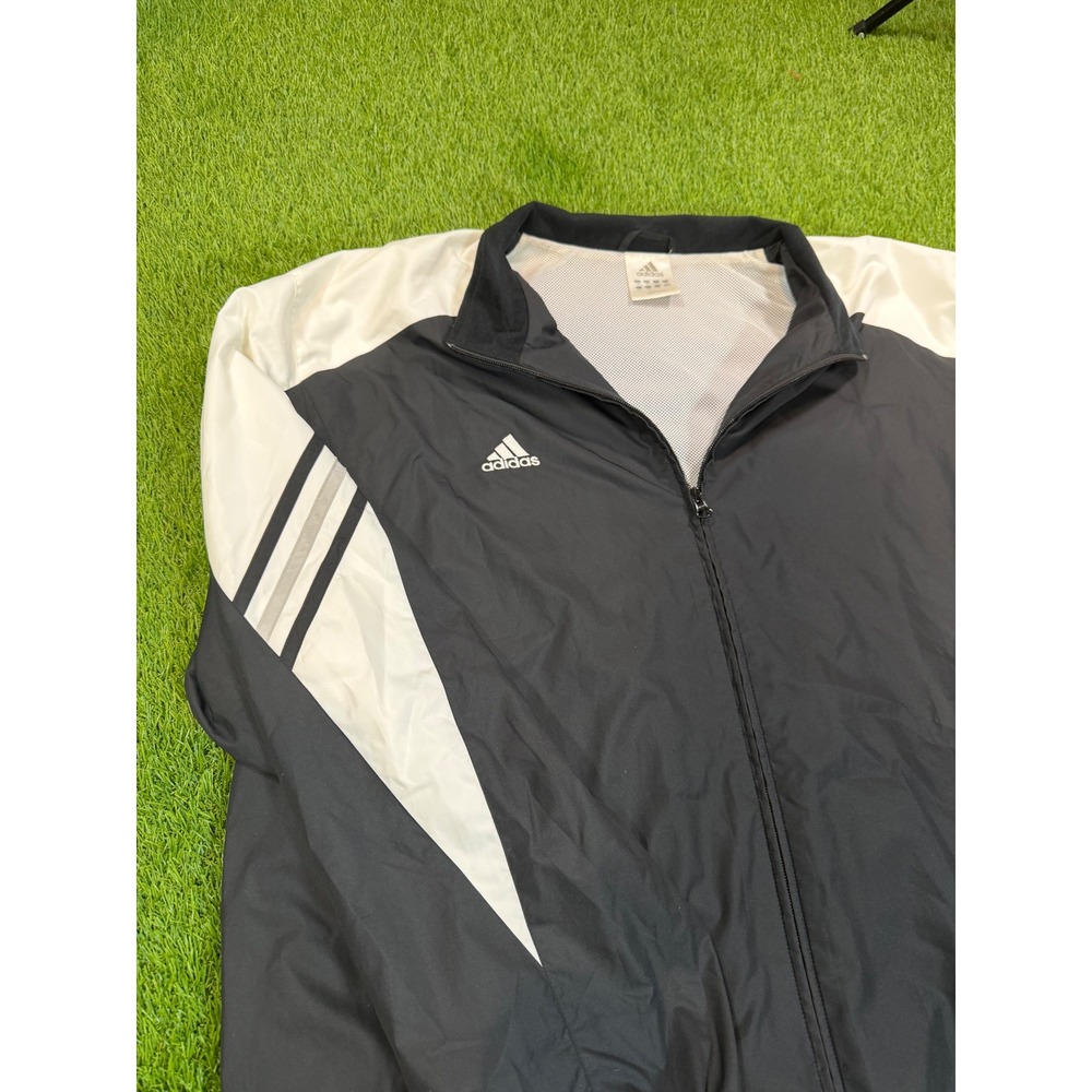 Adidas Mens Full Zip Windbreaker Jacket Black White 3-Stripes 456047 2XL